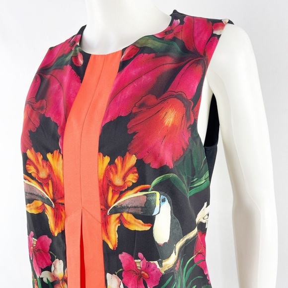 Ted Baker Women's Orange BARBEE Toucan Tropical Floral Shift Dress Size 3 US M - Picture 5 of 9